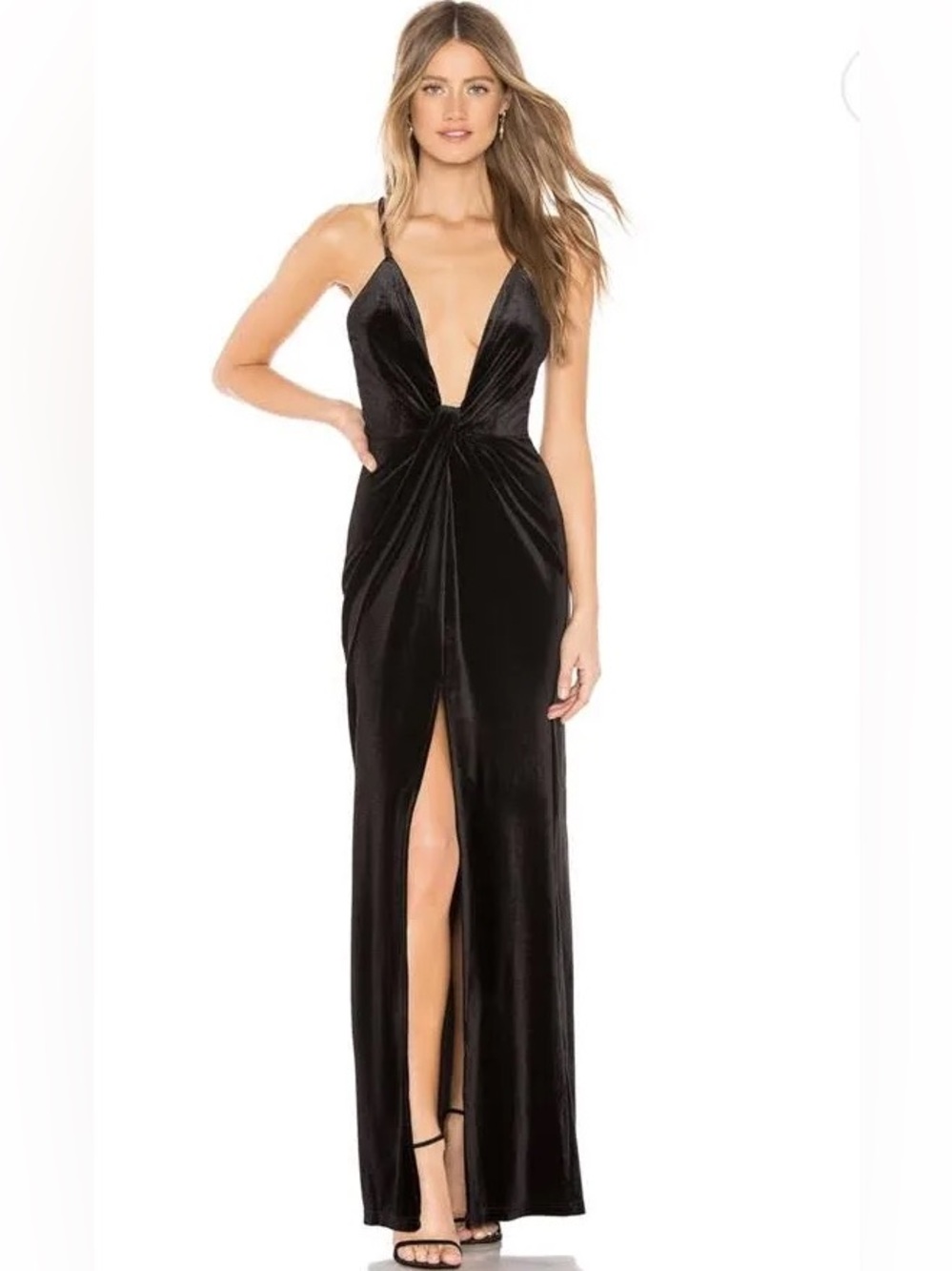 NWT superdown Aurora Velvet Twist Front Maxi Dress Black XS